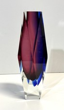 Vintage Murano Art Glass Large 12” Sommerso Faceted Vase Alessandro Mandruzzato picture