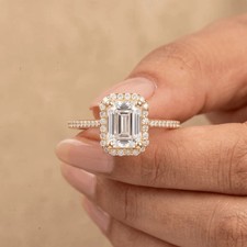 IGI 2.30Ct Emerald Cut E/VS1 Lab Grown Diamond Halo Wedding Ring 14k Yellow Gold picture