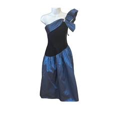 80s Roberta California Cocktail Dress Prom Party Glam Retro Velvet Taffeta Blue picture