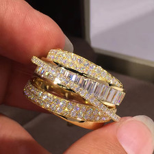 Elegant Luxury Gold Silver Multi-Band Statement Ring for Women Sparkling Gift picture