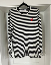 Comme des Garçons PLAY Striped Heart Logo Long Sleeve Crew Neck T-Shirt Men’s XL picture