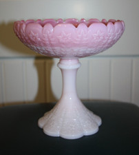 Vintage Fenton Art glass Rosalene Pedestal Compote Candy Dish Pink w org sticker picture