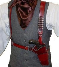 WESTERN LEATHER HOLSTER GUN BELT 44 / 45 BROWN HAND MADE COWBOY REVOLVER PISTOL picture