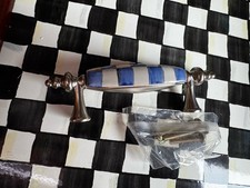 Mackenzie Childs One Royal Check Blue , white Nickel Drawer pull 5.25
