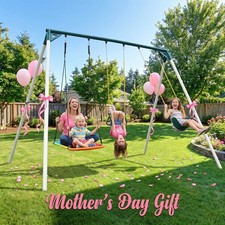 700lb Heavy Duty 9.5' Kids Swing Set w/ Platform Swing, Trapeze Bar & Belt Swing picture
