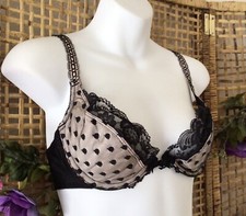Vintage NWT Jezebel Renee Black Polka Dot Lace Push-Up Bra Size 34C picture