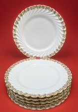 6 Haviland H&Co Limoges France Scalloped Gold Leaves Dinner Plates ca 1876-89 picture