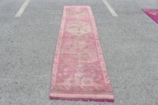 Vintage Turkish Rug 2,5x10,6 ft, Pink Herki Oriental Rug picture