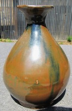 YUAN DYNASTY? HENAN BROWN GLAZED POTTERY  PEAR SHAPE BOTTLE VASE CHINESE 6 1/2