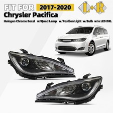 For 2017-2020 Chrysler Pacifica Halogen Headlight Chrome Bezel Left+Right Pair picture