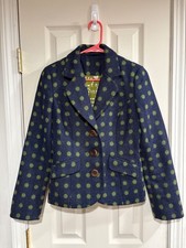 Boden Wool Blazer Size 10 Blue with Green Polka Dots picture