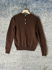 A.P.C. Sweater Womens XS Brown Yak Wool Mock Neck Henley Pullover Long Sleeve picture