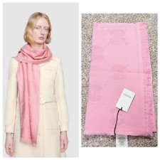GUCCI Pink GG WOOL JACQUARD Logo Scarf Womens Size 45 cm x 195 cm - New - Auth picture