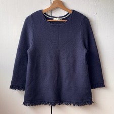 Boden Jumper Womens UK 10 Navy Knit 3/4 Sleeve Fringed Striped Neck Alpaca Wool picture
