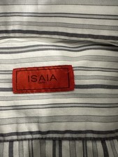 Isaia Napoli Grey White Green Striped Dress Shirt Men's 42/16.5 Made In Italy picture