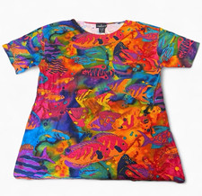 Vintage 90s Carole Little Sport Fish Print Top XL Colorful Tropical Ocean picture