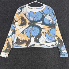 Anthropologie Maeve Butterfly All Over Print Crop Top Blue Yellow Long Sleeve picture