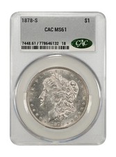 1878-S MORGAN $1 CAC MS61 FRESH FROM CAC BRIGHT & REFLECTIVE 1ST YEAR IN SERIES picture