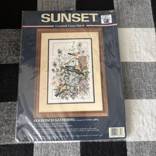 Sunset Counted Cross Stitch Kit - GOLDFINCH GATHERING #13641 VNTG 1997 SEALED picture