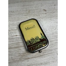 Vintage Merci Paris Pocket Mirror Compact Silver Tone Dual Magnification Travel picture