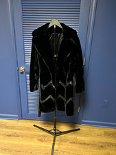 Borgazia Vintage Women’s  Black Faux Fur Overcoat Belted Long Sleeve S/M picture