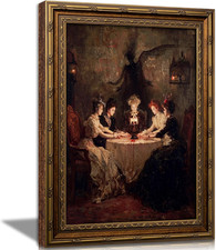 Vintage Gold Framed Gothic Wall Art, Victorian Seance Witch Oil Painting Canvas picture