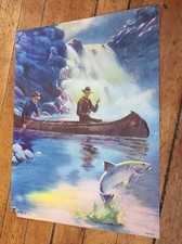 Vtg 1940s Colorful SCOUTS FISHING Embossed Litho From Calendar 7.5x10 Inch FLAWS picture