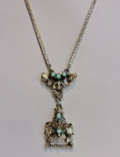 Vtg Art Nuveau Plated Silver rMetal,Blue Lucite Beads 15