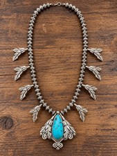 Raymond Delgarito Navajo Royston Turquoise Feather Necklace Vintage Handmade picture