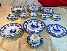 VINTAGE ~ 30 Pcs WILLIAM JAMES FARMYARD BLUE ROOSTERS ~ SIX 5-Pc PLACE SETTINGS picture