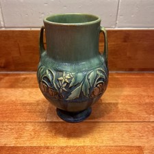 Vintage Roseville Green Baneda Vase 589-6 Super Nice Condition No Chips Green picture