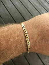Men's Miami Cuban Link Bracelet 14k Gold Plated Real Solid 925 Silver 5mm Italy picture