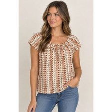 Chaps Women’s Small Printed Peasant Blouse NWT Short Sleeve picture
