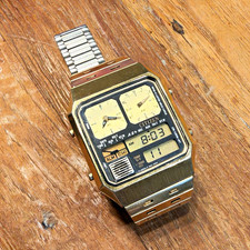 Citizen Ana-Digi Temp Quartz Alarm Thermometer 38mm Square Vintage 8980-084900 picture