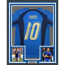 Framed Signed Francesco Totti 35x39 Italy Blue Futbol Jersey BAS COA picture