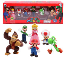 6pcs Super Mario Bros PVC Figures Luigi Yoshi Donkey Kong Mushroom Toy Set Gifts picture
