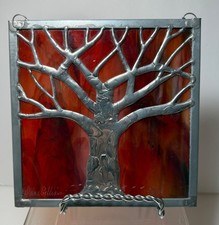 OOK Stained Glass Window Hanging Tree of Life Soldered Metal Overlay Artwork picture