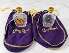 Vintage Crown Royal 50ml Glass Mini Bottles w/ Purple Bags Lot of 2 picture