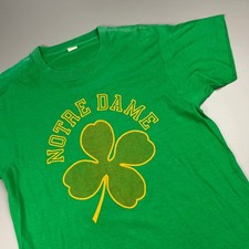 Vintage Notre Dame T-Shirt Mens Large Green Shamrock Single Stitch USA Made 80s picture