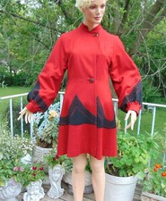 VTG 40s Franklins Red Wool Soutache Embroidery Beaded Bishop Sleeve Coat M/L picture