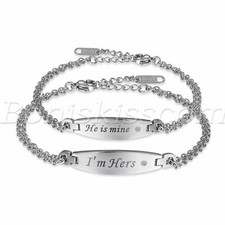 2pcs Unique He is mine/I'm hers CZ Stainless Steel Couples Gift Bracelet Chain picture