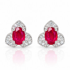 Natural Ruby Stud Earrings 4x6mm Oval CZ Halo 925 Silver Phimsera picture