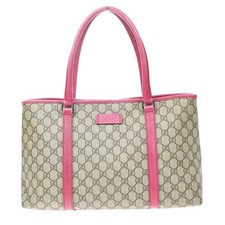 GUCCI Logo GG Pattern Tote Hand Bag Supreme Leather Pink Brown SHW Italy 36KD917 picture