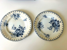 Flore U&C Sarreguemines Blue & White Floral Round Ceramic 5 French Plates picture