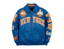 Men's Pelle Pelle New York Knicks Blue Leather Bomber Jacket Hip Hop Coat picture