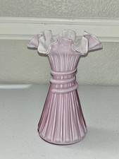 Vtg Fenton Art Glass Dusty Rose Overlay Wheat Vase picture