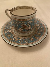 Wedgewood Florentine Turquoise Demitasse Cup & Saucer Blue Gold China England picture