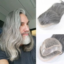 12inch Long Men Toupee Lace Front Human Hair System Grey Male Wig Unit Hairpiece picture
