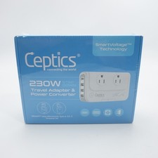 Ceptics European Travel Voltage Converter 2 Outlets + 4 USB Converts Euro to USA picture