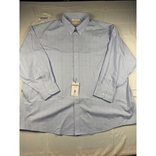 Roundtree & Yorke Gold Label Mens 20 34/35 Big Blue Tan Plaid Dress Shirt NWT picture